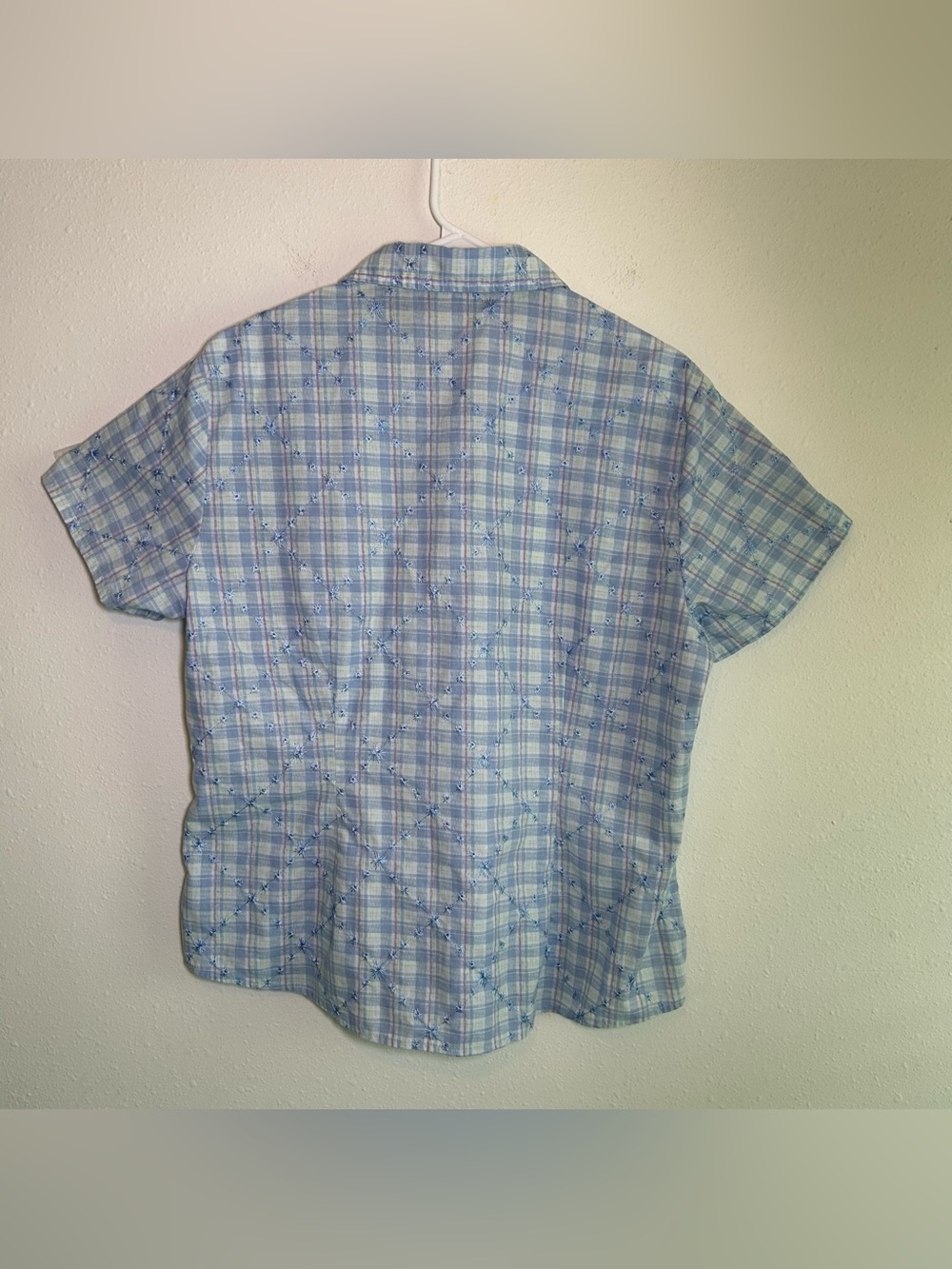 VTG Embroidered Button Up Shirt Women’s XL Floral Plaid Blue Cottagecore Prairie - Picture 5 of 6